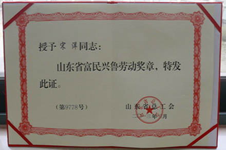 宋洋被山东省总工会授予富民兴鲁劳动奖章-伟德体育官网